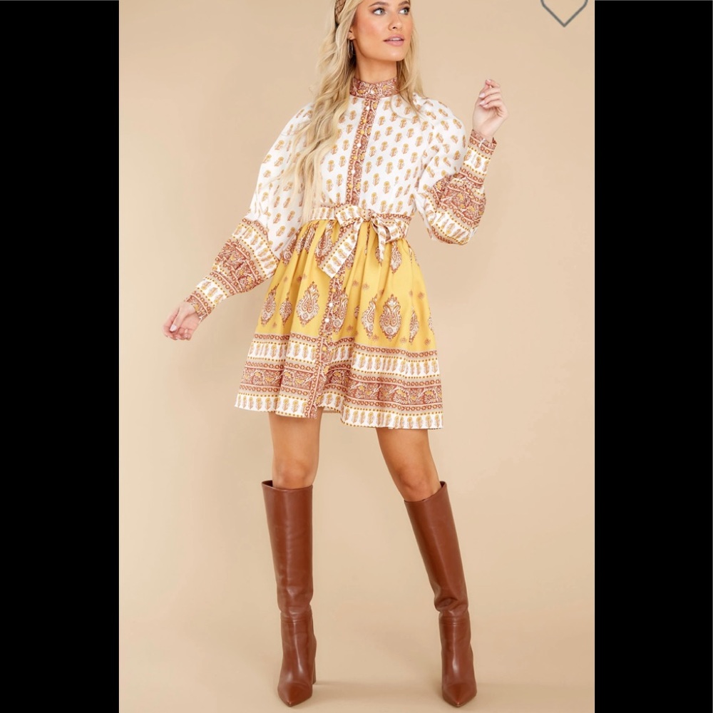 BEGINNING A JOURNEY YELLOW MULTI PRINT DRESS
